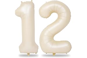 LINGQIANG Luftballon 12. Geburtstag Deko Beige, 101 cm XXL Creme Luftballons Zahl 12 für Mädchen Junge, Große Zahlen 1 und 2 Folienballon Set für Frau Mann 12. 21. Geburtstagsdeko Jubiläum Party Dekoration