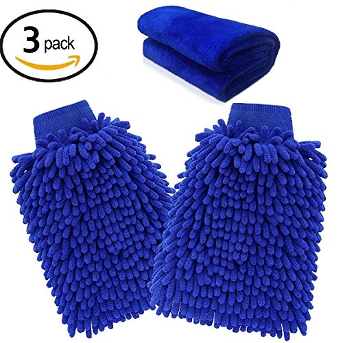 Preisvergleich Produktbild Car Wash Mitt (2-Pack), Premium noodle Microfiber Wash Gloves, Double Side Auto Vehicle Cleaning Gloves with free polishing cloth - One Size Fits All