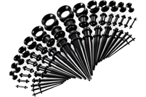 HUACAN BOOM Dehnstäbe Set 1-10mm Tunnel Dehnset Acryl Dehnstab Taper Dehnungstäbe Silikon Ohr Tunnels 3mm 4mm 5mm 6mm 8mm 10mm 12mm Plugs 50 Stück Schwarz Blau Türkis Weiß Klar Expander Damen Herren