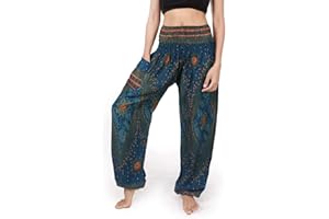 BANJAMATH Women's Smocked Waist Harem Hippie Trousers Boho Yoga Bohemian Pants