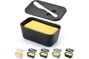Butter Dish with Lid for Countertop and Refrigerator Door Shelf, ReaNea Plastic Butter Holder Tray Container with Butter Knife, Easy Scoop Dishwasher Safe