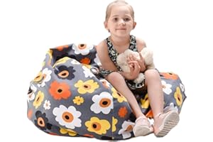 IANULUS Borsa Portaoggetti per Giocattoli Peluche, Sacco Stoccaggio Bambini, Pouf in Peluche, Tela Grande Pouf Sacco per Animali Peluche, Comodo Morbido (Piccoli Fiori Grigi, 18in)