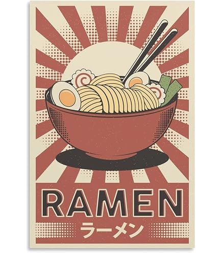 Poster Déco Vintage Japonais Ramen - Impression Sur Toile 30 X 45 Cm - Art Mural Moderne Pour Chambre