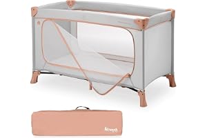 hauck Dream N Play Plus, Dusty Cork – Barnresesäng med transportväska – stor slip-on att leka – liten hopfällbar – baby reses