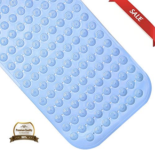 Passed SGS Certificate Upgrade PVC Non Slip Bathroom Mat With Magic Massage design Sturdy Suction Cup Construction Anti-Bacterial Bathtub Mat Size: 37cm x 69cm (Sky Blue)