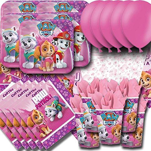 Paw Patrol Pink Party Pack For 16 - Plates, Cups, Napkins, Balloons and Tablecovers by Signature Balloons