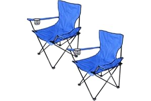 KEVO Chaise de Camping Pliantes Confortable avec Accoudoirs,Chaise de Plage Fauteuil Pliable Légère avec Boisson et Sac de Transport,Fauteuil de Peche,Bleu-2PC