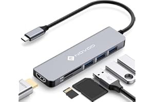 NOVOO USB C Hub, 6 in 1 Usb Multiport Adapter with 4K HDMI, Ultra Slim Usb-c with 3 USB 3.0 Ports, SD/TF Card Reader, Type C Hub for Laptop, MacBook Pro, Huawei, Google Chromebook Pixel, Samsung