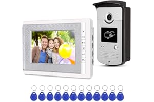uoweky - Intercomunicador de vídeo para casa, vídeo RFID, Sistema de Control de Acceso, 1 cámara, 1 Monitor de 7 Pulgadas, Pantallas TFT Color Soporte EM desbloqueo + 10 Unidades ID Azul Llavero (1