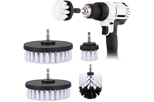 ‎JUINGIO 4 Stück Bürstenaufsatz Bohrmaschine Set, Bürste für Bohrmaschine Borste 2''/ 3.5''/ 4''/ 5'' Bohrbürsten Akkubohrer Bürste Reinigungsbürste für Felgen, Fliesen, Küche, Böden, Auto, Badewanne (Weiß)