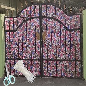 SAI Balaji UV Resistant 3 X 5 Feet PVC Gate Sheet_Grill Sheet_Gate Covering Sheet_Balcony Saftey Sheet_Privacy Sheet_Floral Design_with 1 Scissor_50 Tags SBLST29