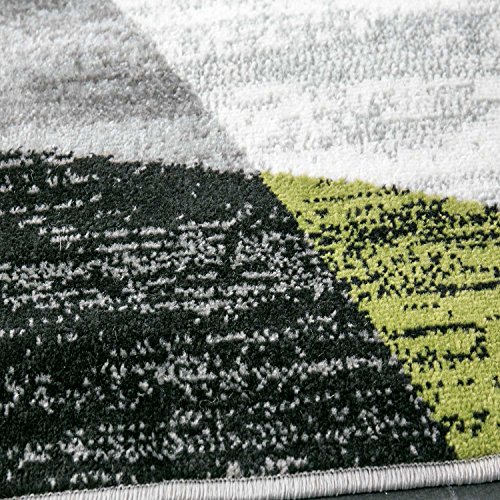 Wohnzimmerteppich Modern Geometrisches Muster Meliert in Grau Weiß Schwarz und Grün – ÖKO TEX Zertifiziert, Maße:120×170 cm - 4