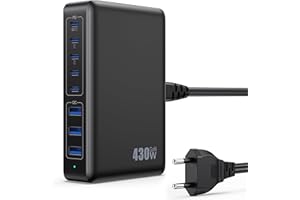 Feob 430W Chargeur USB Multiple, 8 Ports GaN Ⅳ Tech PD 100W Chargeur Rapide QC PPS Prise USB C Multiple Station de Charge Compatible avec MacBook Pro/Air Laptop, iPhone, iPad Pro,Galaxy, SteamDeck