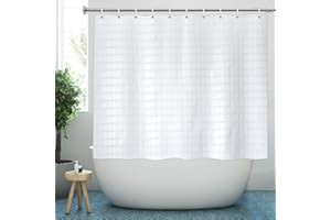 YISURE White Jacquard Shower Curtain for Bathroom Tub, Waterproof Fabric with Plastic Hooks, 71" W x 59" L /180x150cm