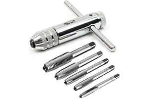 Fixinus Set di utensili per filettatura, 6 pezzi di trapano per filettatura manuale HSS, M3 M4 M5 M6 M8 con manico a T regolabile e chiave a cricchetto per filettatura