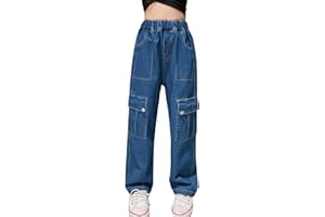 Rolanko Jeans Large Fille Bootcut Déchiré Troué Élastique Waille Denim Pantalon pour Enfants