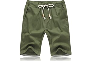 Tansozer Pantaloncini Uomo Estivi Lino Cotone Casual con Tasche