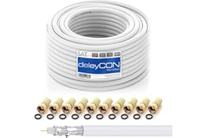 deleyCON HQ 20m SAT Koaxial Kabel 130dB - 4-fach geschirmt für DVB-S - S2 DVB-T und DVB-C - Stahl/Kupfer Innenleiter - 4K 1080p FULL HD HDTV - inkl. 10x vergoldete F-Stecker