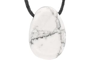 Lebensquelle Plus Pendentif en forme de goutte en magnésite Pendentif en pierre roulée percée avec ruban en coton Pendentif en pierre précieuse de qualité supérieure, Pierre semiprécieuse,