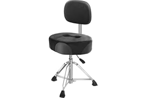 Augioth Drum Throne features hydraulic height adjustment and a premium 5-inch thick ergonomic seat cushion. Its upgraded triangular base with non-slip rubber feet provides exceptional stability.