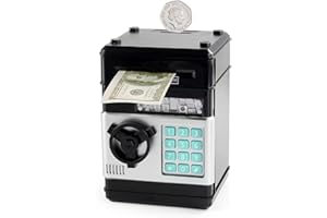 HUMBGO Money Box Piggy Banks - ATM Money Bank with Password Safe for Boys and Girls Can Electronic Auto Scroll Paper Money for 5 6 7 8 9 10 Year Old Christmas Birthday Gifts (Black)