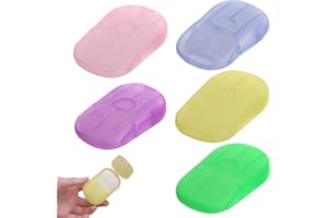 pcsfoe Lot de 5 boîtes de 100 feuilles de savon en papier pour les déplacements, mini savon, avec boîte en plastique, portable, pour voyage, camping