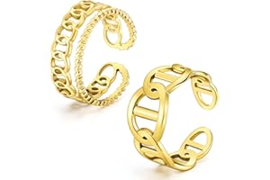 Emibele Anillos para Mujer, Anillos de Acero Inoxidable Resistentes a la Oxidación y a la Decoloración, Anillos Abiertos Ajustables para Niña Mujer Novia Esposa, Regalo de Joyería