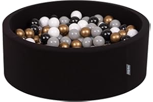 KiddyMoon 90X30cm/300 Balls ∅ 7Cm / 2.75In Baby Foam Ball Pit Made In EU, Black:White/Grey/Black/Gold