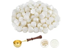 ASTARON 100 szt. koralików woskowych, 5 opcji kolorów do pieczęci woskowej, zestaw pieczęci woskowej ośmiokątnej z 1 szt. drewnianą rączką łyżeczką do topienia wosku, idealne na karty zaproszeń, koperty, opakowania wina