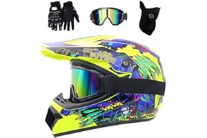 EVGATAVAB Gioventù Bambini MTB Casco Motocross Impostato, con Guanti Occhiali Mascherina, Unisex Integrali ATV Fuoristrada Strada Moto Caschi, Discesa Enduro Quad Dirt Bike Incidente Casco