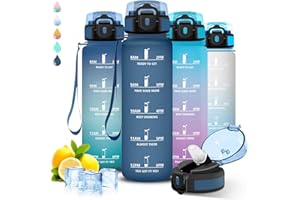 Grsta Borraccia 1 litro, Borraccia con Cannuccia, Senza Perdite, Palestra, Facile da Trasportare, Motivazionale, Con Slogan Motivazionale, Borracce per Scuole, Fitness, Campeggio, Yoga