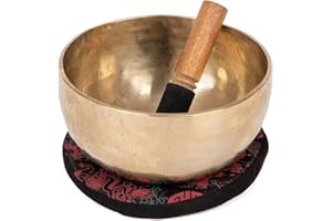 Bodhi Tibetische Klangschale Ø 19 cm | Handgefertigtes Klangschalen Set inkl. Kissen & Klöppel | Singing Bowl aus Indien | Ideal als spirituelles Geschenk | Meditationszubehör aus Bronze