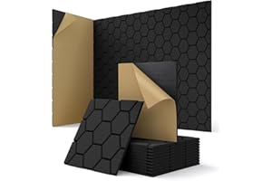 KUCHOOW Paneles Acusticos Decorativos, 12 Piezas Paneles Absorbentes Autoadhesivos para Paredes, Techo, Puertas, Estudio, Gaming Habitacion, Living Room, Dormitorio, 30 x 30 x 0,9cm, Negro