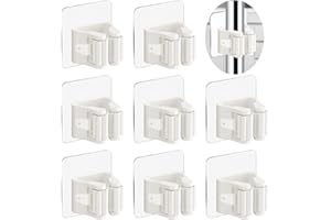 3-H 8 Piezas Colgador Escobas Adhesivo Fuerte, Soporte Escobas Pared Impermeable Colgador Escobas y Fregonas sin Taladro, 5KG Antideslizante Rodillo Estable para Baño, Garaje, Jardín, Cocina(Blanco)