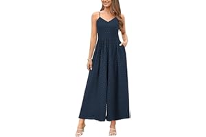 LAISHEN Jumpsuit for Women UK Playsuits Wide Leg Dressy Pants Overall Ladies Summer Casual Dungarees Romper with Pockets