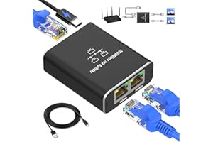 AOUZEA Divisor LAN 1 a 2 1000 Mbps Ethernet Divisor de red Gigabit de 2 puertos, conmutador LAN con cable de alimentación tipo C para ordenadores, hub, conmutadores, routers, ADSL, TV digital, etc. Trabajar