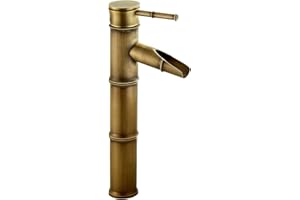 Namuoto Grifo de Baño Bronce Alto, Monomando Grifo Lavabo Cascada, Grifo de un solo orificio de agua fría y caliente Grifo Lavabo Cascada Antiguo de la Vendimia Retro, 3 Secciones