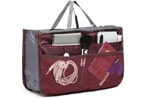 Kono Sac à Main Organiseur de Voyage pour Femme - Grande Pochette de Rangement avec Plusieurs Poches, Bordeaux, Trousse à Maquillage Bordeaux