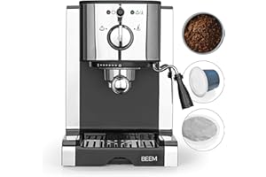 BEEM ESPRESSO PERFECT SELECTION BASIC Machine à expresso avec porte-filtre, 20 bar, argent, mousseur à lait intégré, compatible avec les capsules Nespresso