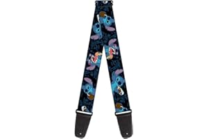 Buckle-Down GS-WDY129 Gitarrengurt – Stitch Snacking Posen Schwarz/Blau – 5,1 cm breit – 73,7–137,2 cm Länge