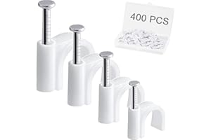DEKUKAR 400pcs Cable Nail Clips with Storage Box, 4 Size(4mm 6mm 8mm 10mm) Durable Round Nails Cable Clips, Wire Tidy Clips Pins Cable Tacks for Ethernet, Electrical Cables, Wires