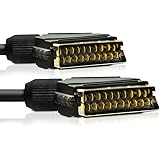 CableMountain Scart to Scart Lead – 21 Pin RGB Gold Plated Male-to-Male Scart Cable for Sky TV, VCR, DVD Player | Black 1 Met