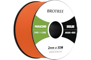 Brotree Paracord 2mm 30M Corda Nylon 1 Filo Corda di Sopravvivenza Tipo I per Esterno, Artigianato, Fatto a Mano - 45 kg Carico di Rottura (Arancia)