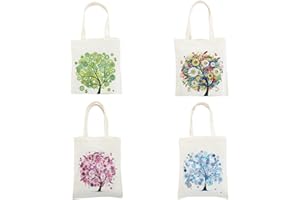 CaptainCrafts DIY 5D Diamond Painting Tote Bag Canvas Bag Durable Foldable Storage Bag DIY Diamond Art Handbag Kit Art Craft (4 PCS Four Seasons Tree)