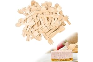 SLTAXAR 300 Pièces Fourchettes en Bois Jetables Couverts en Bois Jetables Mini Fourchettes en Bois de Bouleau Naturel pour Fête, Dessert, Pique-Nique, Anniversaire, Réunion, 10,5 * 2,5 cm