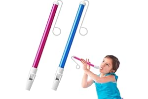 QIANEFFORT Plastic Slide Whistle, 2-Pack Sliding Whistle with Stainless Steel Sliding Drawbars, Musical Training Toys for Beginners, Kids Gift