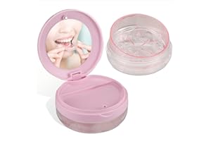 DIDATOOL Caja Ortodoncia, Estuche para Dentaduras Electroplateado con Espejo, Ferula Dental Compatible con Brackets Transparentes, Organiza y Protege tus Suministros Orales(Rosa)