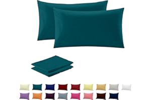 Rohi Luxury Teal Pillowcases 2 Pack | Ultra-Soft Polycotton Pillow Covers with Envelope Closure | Breathable, Anti-Allergy, Fade & Wrinkle Resistant Pillow Case Standard UK Size 50x75cm (Teal)
