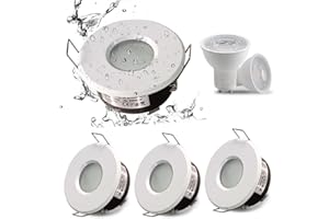 4XSweier 5W IP65 Waterproof LED Recessed Ceiling Lights, Warm White 3000K 430LM, Suitable for Bathroom and Kitchen Spotlights (Including GU10 lamp Holder) White Downlight Cut-Out 68mm