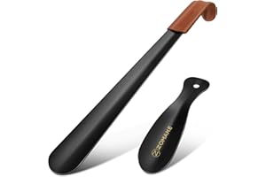 ZOMAKE Calzador de Zapatos,42cm Largo Metalico Calzadores Largos para Personas Mayores con Correa Cuero,Acero Inoxidable Shoe Horn Fácil de Utilizar